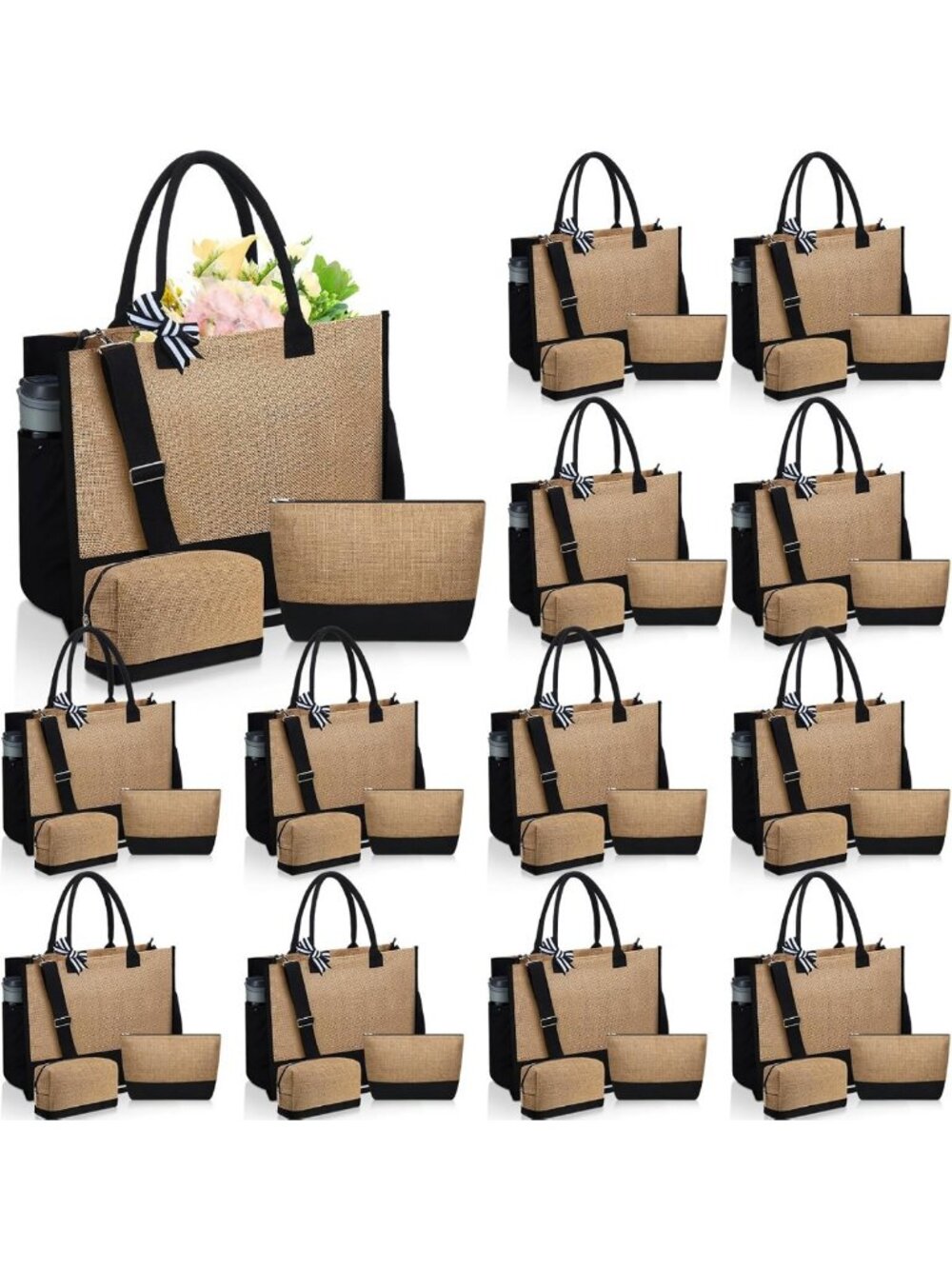 36 Pcs Burlap Tote Bags & Cosmetic Bags Set - Jute Gift for Women, Beach, Travel
